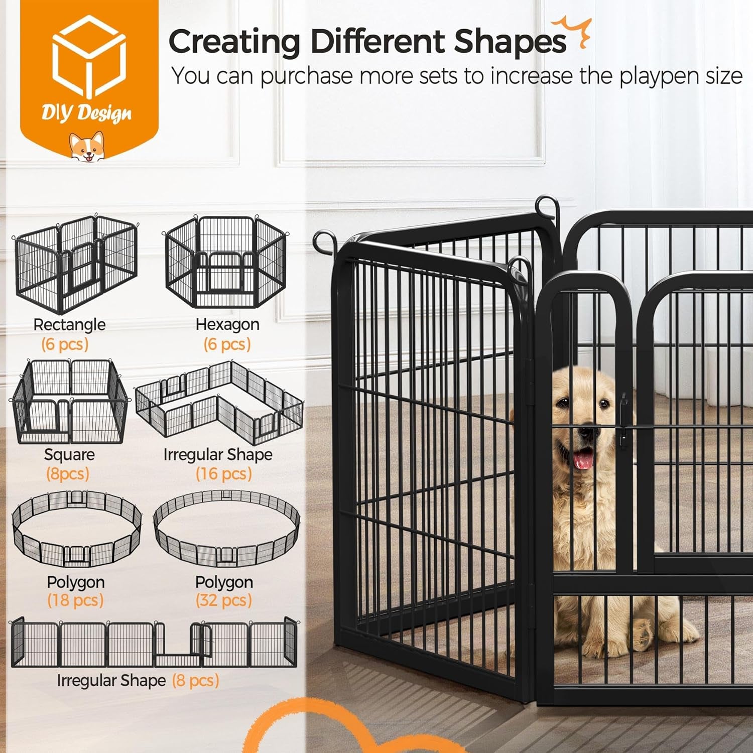 Dog Playpen Outdoor, 24 Inch 16 Panels Dog Pen Indoor Heavy Duty Puppy Exercise Pen Metal Pet Fence for RV Camping/Yard/Garden