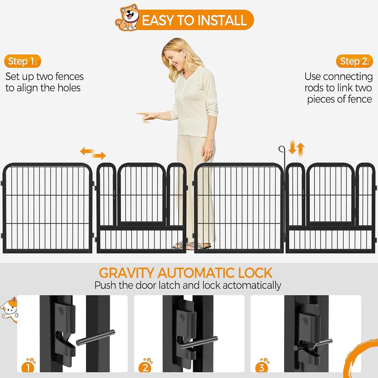 Dog Playpen Outdoor, 24 Inch 16 Panels Dog Pen Indoor Heavy Duty Puppy Exercise Pen Metal Pet Fence for RV Camping/Yard/Garden