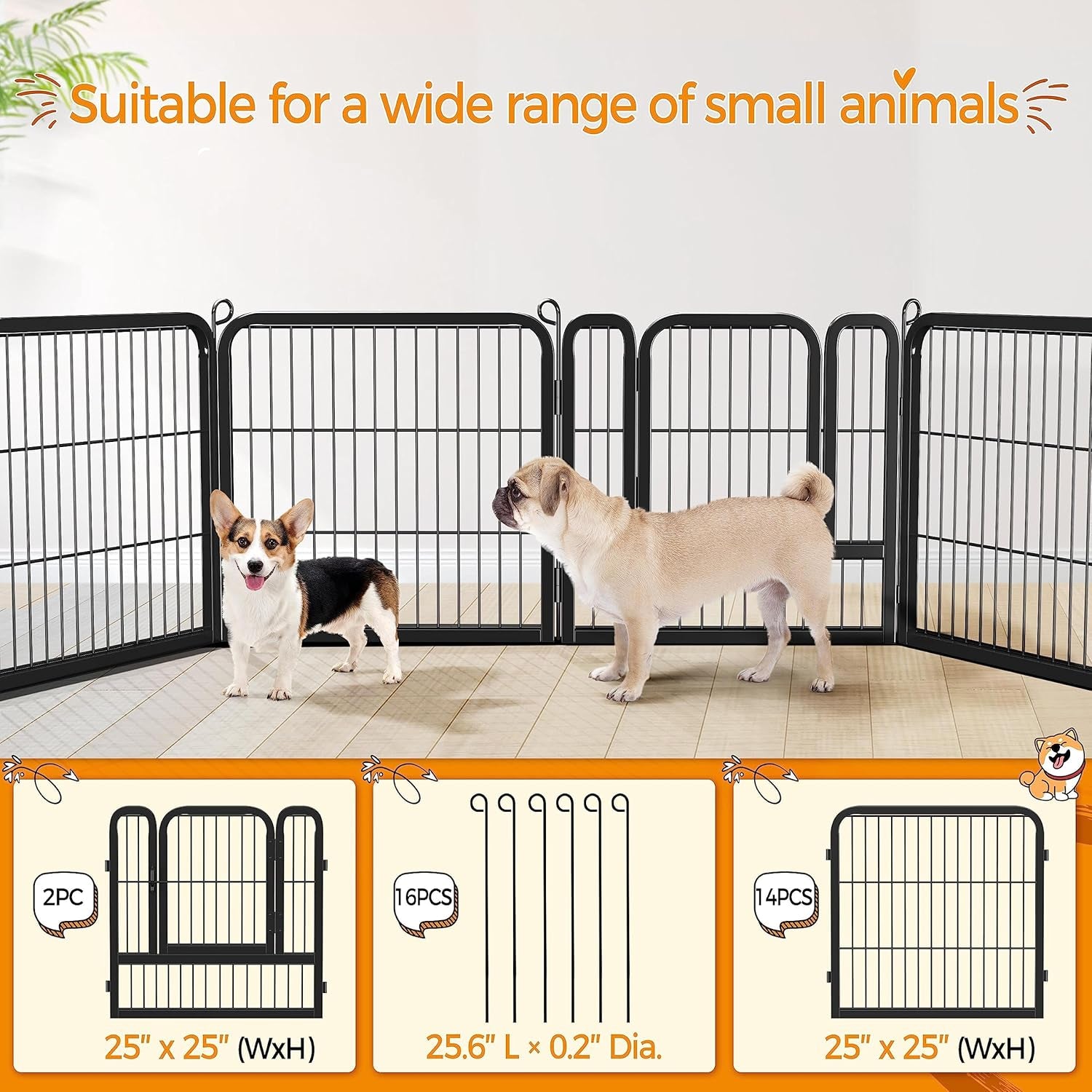 Dog Playpen Outdoor, 24 Inch 16 Panels Dog Pen Indoor Heavy Duty Puppy Exercise Pen Metal Pet Fence for RV Camping/Yard/Garden