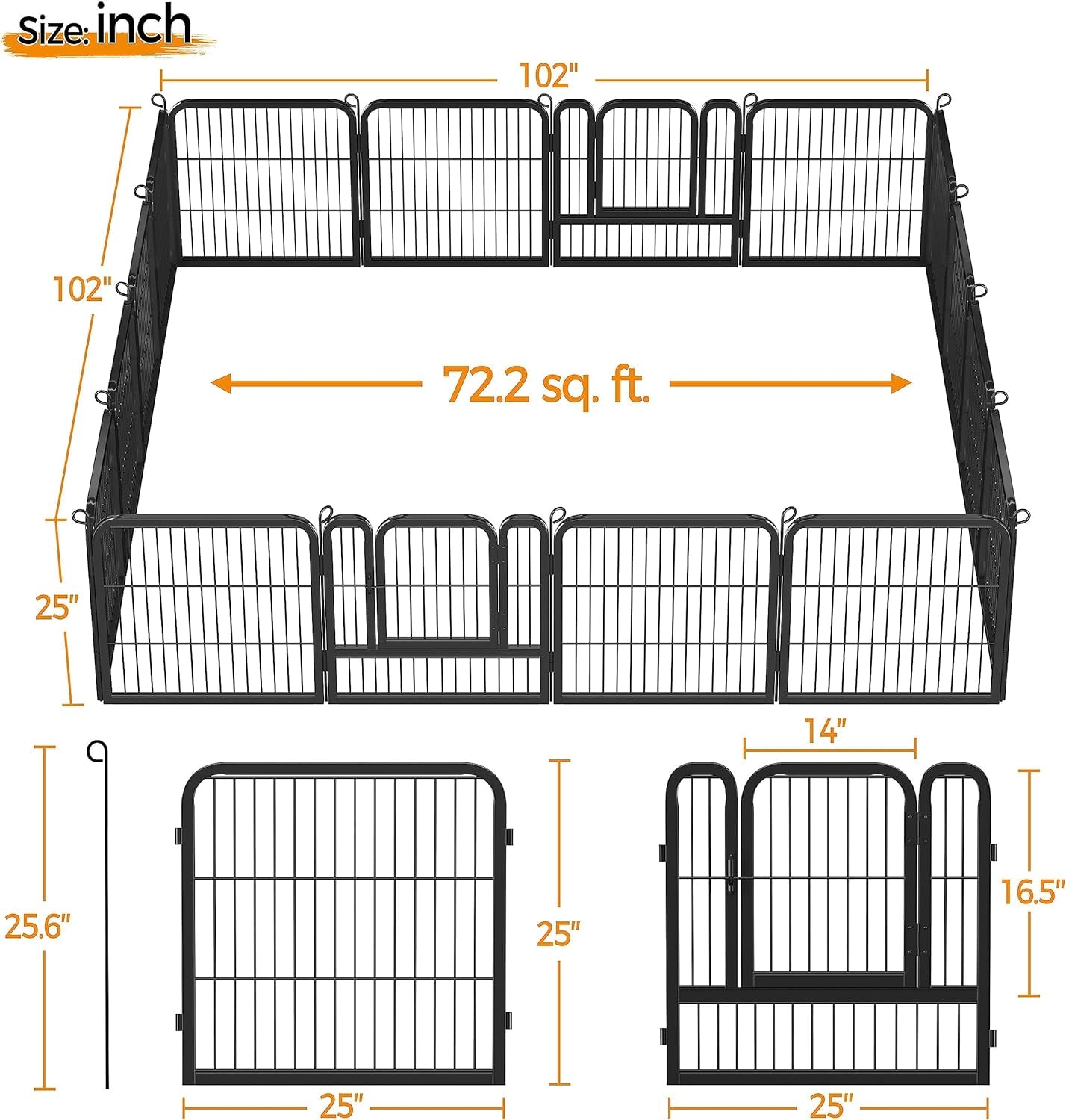 Dog Playpen Outdoor, 24 Inch 16 Panels Dog Pen Indoor Heavy Duty Puppy Exercise Pen Metal Pet Fence for RV Camping/Yard/Garden